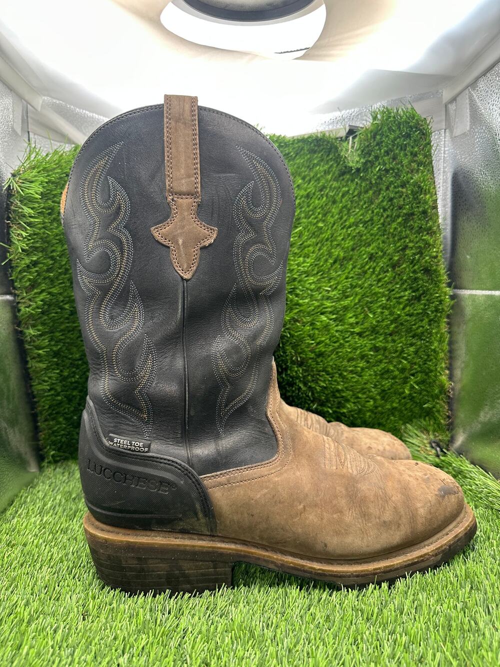 Lucchese Frontier Tech 10012 Western Boot Men's 12 Brown Leather Waterproof
